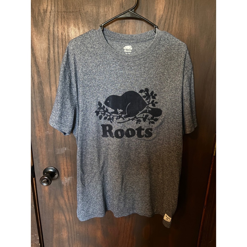 Roots Mens XL Blue Heathered Beaver Logo Graphic T-Shirt Short Sleeve Tee